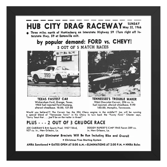 Hub City Drag Raceway Framed Print