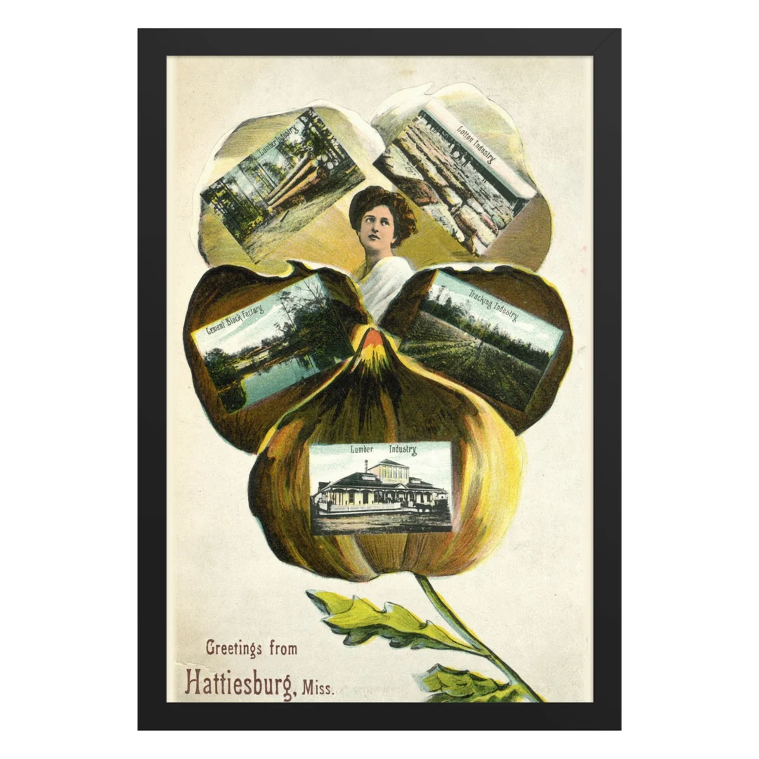 Pansy “Greetings from Hattiesburg” Postcard Framed Print