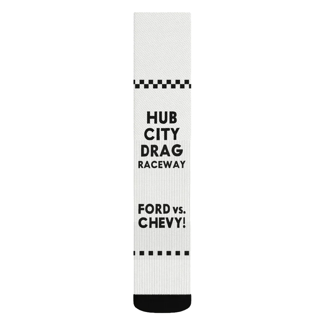 Hub City Drag Raceway Socks, front and back